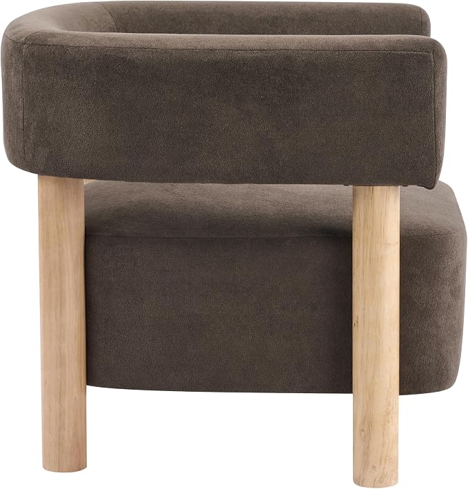 Christopher Knight Home Carly Low Profile Accent Chair, Boucle Upholstered Barrel Chair, Comfy Reading Chair for Bedroom, Wooden Single Lounge Sofa, Dark Brown