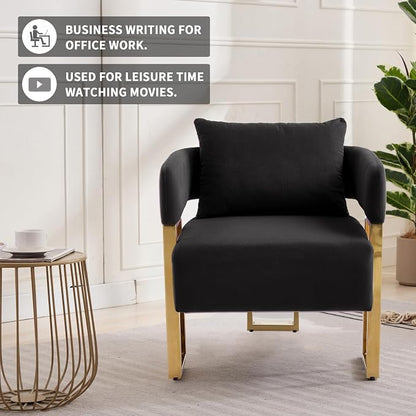 YISHENG Modern Barrel Accent Chairs Set of 2, Living Room Side Chairs with Golden Metal Legs Velvet Upholstered Reading Armchairs no Wheels for Vanity/Reception Room//Bedroom/Lounge/Office, Black