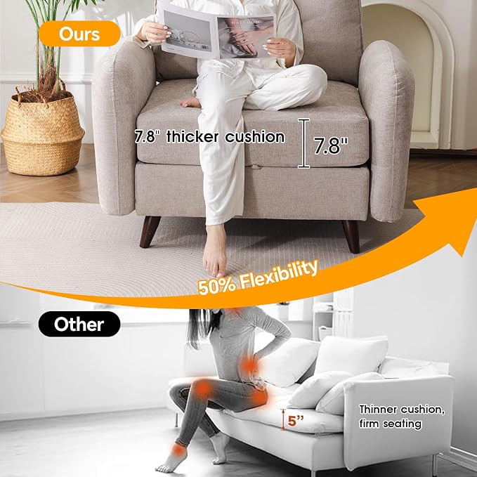 Rexulqo Oversized Accent Chair with Ottoman,All Seats Storage,Comfy Armchair,24.5'' Deep Seat,Upholstered Living Room Chairs,Reading Chair,Lounge Chair for Bedroom,Office,Chenille,Khaki