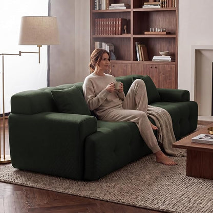 OUYESSIR 114" Boneless Couch,Cloud Couch,3D Mesh Fabric Comfy Sofa,3 Seater Modern Curved Sofa for Living Room,Bedroom and Apartment,No Assembly Required,Green