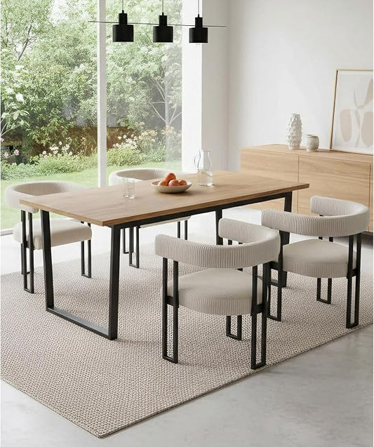 VIRRMO Boucle Dining Chair Set of 4 Corduroy Upholstered Dining Room Chairs Kitchen Chairs with Metal Legs Mid Century Modern Chair for Dining Room, Kitchen (Cream, 4)