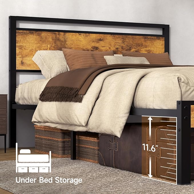Z-hom Easy Assembly Sturdy Metal Platform Bed, Queen Size Bed Frame with Headboard & Footboard, Anti-Slip & Silent Support, No Box Spring Needed with Underbed Storage, Modern Bedroom Furniture