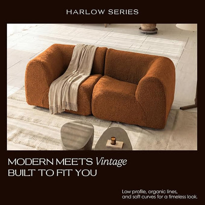 76" Loveseat Modular Sofa with High-Density Foam, 2-Piece Curved Sectional Couches, Boneless Sherpa Deep Seat Couch with Armrest, Cloud Soft Lounge Modern Sofas for Living Room – No Assembly, Brown