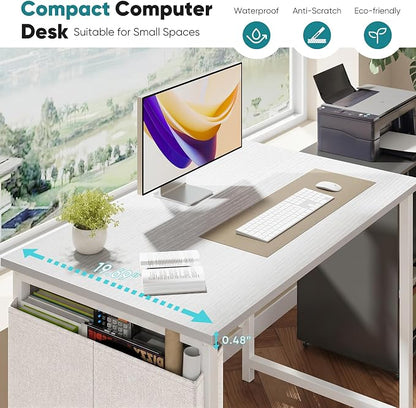 OLIXIS Small Computer Desk, 31 Inch Home Office Desks, Writing Study Craft Work Gaming Table, Computer Workstation for Bedroom Small Spaces with Storage Bag, All White