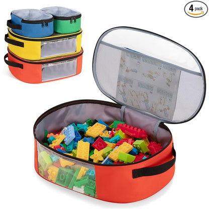 Rexmica 4pcs Toy Storage Organizer Bag for Building Bricks, Travel Bag for Building Blocks, Puzzle, Car Toy, Magnetic Toys, Dolls, Board Game Storage Organizer Case Container