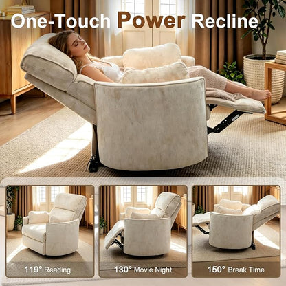 450lbs Oversized Power Recliner Chair, 53" Extra Wide Electric Recliner for Big and Tall Adults, Single Sofa with USB & Type-C Ports, Pillows, Chair for Living Room, Bedroom, Office (White)