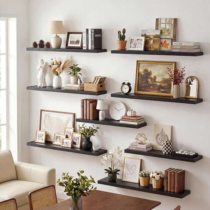 Vivelove 40 Inches Floating Shelves Wall Mounted, 10" Deep Wall Shelves for Bedroom, Bathroom, Living Room, Kitchen, Office, Home Decor, Modern Shelf, Set of 2, Black, 40x10.2x1.5