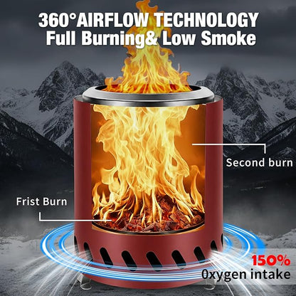 9.7 x 7.1 Inch Tabletop Fire Pit by AmazStove, Low Smoke Camping Stove for Outdoor Safe Burning Firepits, Fueled Pellets or Wood, Travel Bag Included (Red, 9.7 x 7.1 INCH)