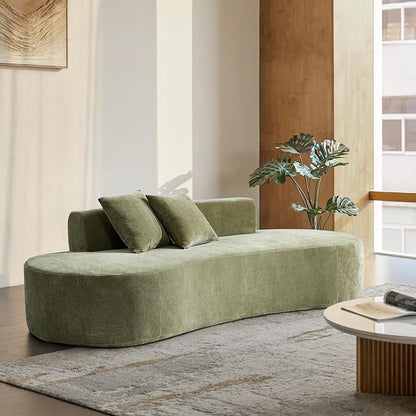 94.5" Boneless Sofa with 2 Pillows, 3 Seater Compressed Foam Sofa with Half Moon Design & Deep Seat, No Assembly Required, Modern Cloud Couch for Living Room, Olive