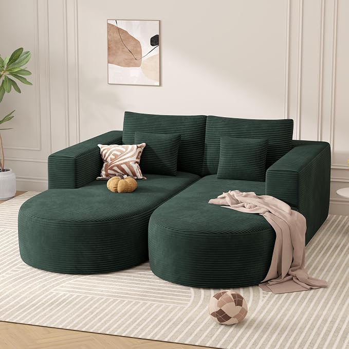 Modular Sectional Sofa Bed,Convertible Cloud Couches for Living Room,2 Chaise Corduroy Boneless Couch Sleeper Sofa Set,Oversized Chaise Lounge Chair for Bedroom,No Assembly Required,Green 1PCS