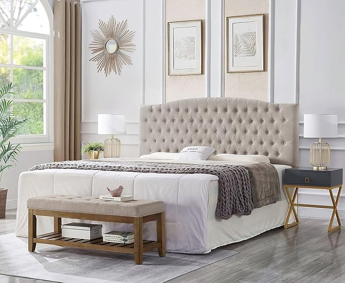 24KF Upholstered Tufted Button Linen King Headboard,Comfortable Fashional California King Headboard,Linen