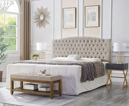 24KF Upholstered Tufted Button Linen King Headboard,Comfortable Fashional California King Headboard,Linen