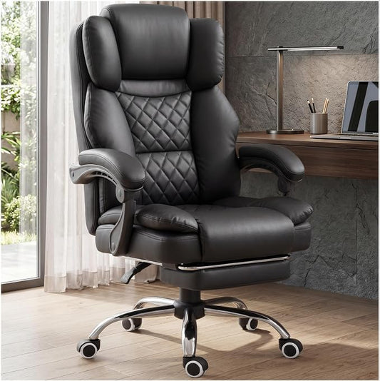GTPLAYER Executive Office Chair Big and Tall Leather Gaming Chair with Pocket Spring Cushion & Ergonomic Lumbar Support for Lower Back Pain Relief, Comfy Desk Chair with Footrest, Matte-Black