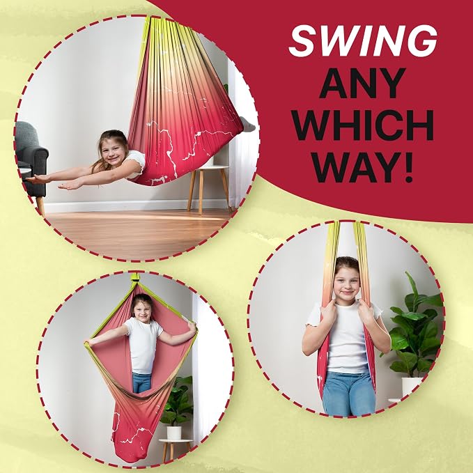 Indoor Sensory Swing for Kids or Outdoor – Holds 300lbs, Double-Layer, & 360° Swivel, Calming Compression Therapy Swing Hammock for Kids & Adults with All Hardware – Sensory-Motor Toys & Gifts