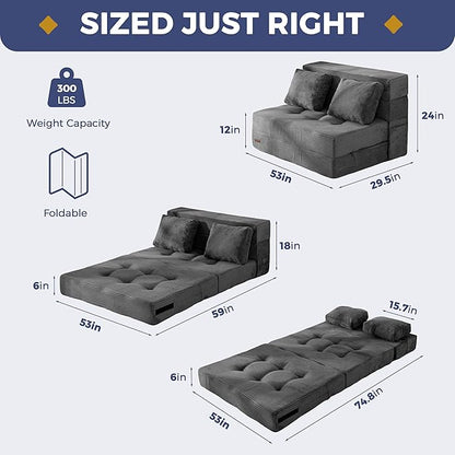 MAXYOYO Convertible Sofa Bed, Fold Out Sofa Couch with Pillow, 4 in 1 Tufted Folding Couch Bed Foam Floor Couch, Lazy Chair for Living Room Bedroom Guest Room, Dark Grey