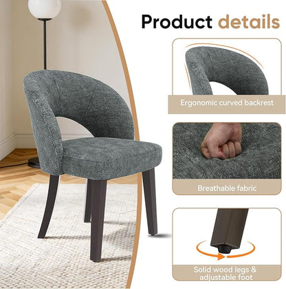 Dining Chairs Set of 4, Mid Century Modern Dining Chairs with Solid Wood Legs, Curved Back Kitchen Chair Farmhouse Side Upholstered Chairs for Kitchen Dining Room, Gray