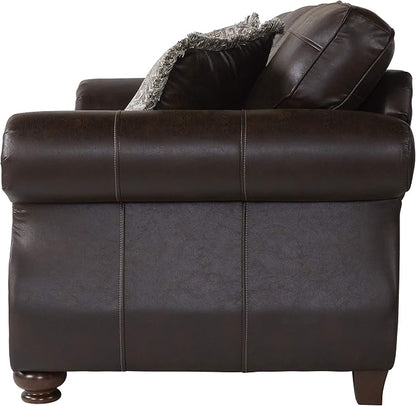Leinster Faux Leather Sofa with Antique Bronze Nailheads in Espresso