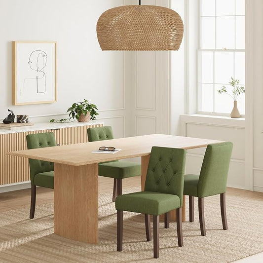 Upholstered Dining Chairs Set of 4, Modern Fabric Dining Chairs with Tufted Design, Kitchen Side Chairs, Farmhouse Dinner Chair with Wood Legs for Kitchen Restaurant Living Room, Green