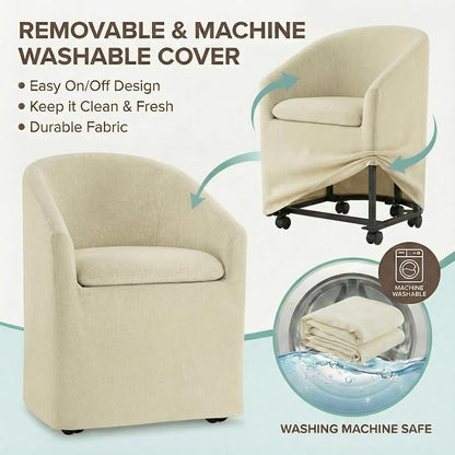 KISLOT Upholstered Dining Chairs Set of 1 with Casters, Modern Side Barrel Armchair with Washable Slipcover & Sturdy Metal Frame for Diningroom Bedroom Livingroom Reading Room, Sand Fabric