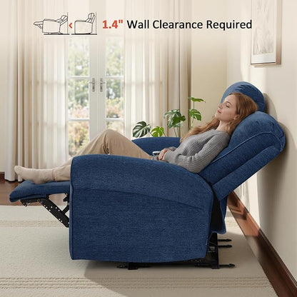 MCombo 64.6" Wall Hugger Power Loveseat Recliner Sofa with USB Ports, Reclining Loveseat for Small Spaces Living Room RV, Fabric PR635M1 (Navy Blue)