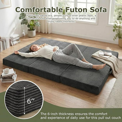 5-in-1 Convertible Sofa Bed, Boneless Loveseat with Removable Cushions & Washable Cover,Futon Sofa Bed with Handle, Pull Out Couch for Small Spaces, King Size, Grey