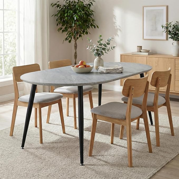 Extendable Round Dining Table for 4 6 Wooden Dining Room Table 39" to 70" Modern Kitchen Table for Dining Room Office Expandable Oval Dinner Table with MDF Top and Wood Legs Grey
