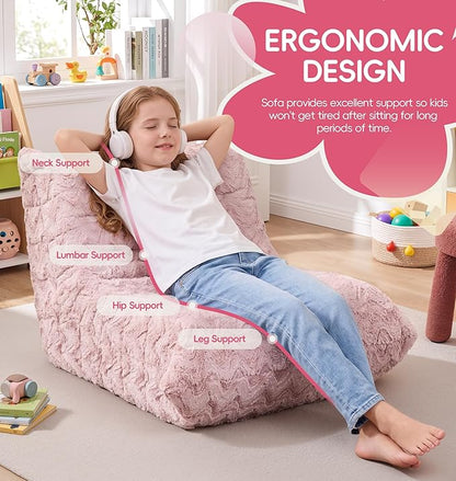 Hobestluk Small Bean Bag Chair Faux Fur Fabric BeanBag Couch for Playroom | Pink Chevron,Ergonomic Design,Memory Foam,Strong Supportive,No Assembly Required,Decorative Style for Living Room Bedroom