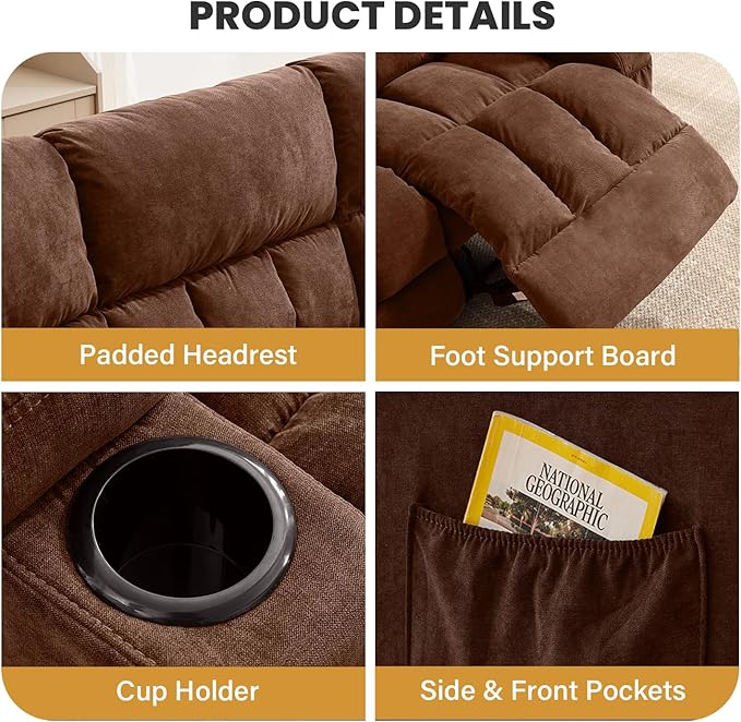 BOSMILLER Reclining Sofa with Cup Holders for Living Room 3 Seat Manual Sofa Recliner with Side Pocket