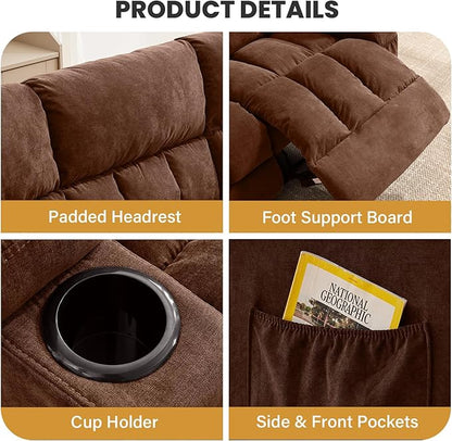 BOSMILLER Reclining Sofa with Cup Holders for Living Room 3 Seat Manual Sofa Recliner with Side Pocket