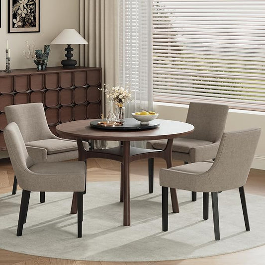 Modern Dining Room Chairs Set of 4 with Mid Back and Wood Legs, Upholstered Kitchen Chairs for Dining Room/Living Room, Camel