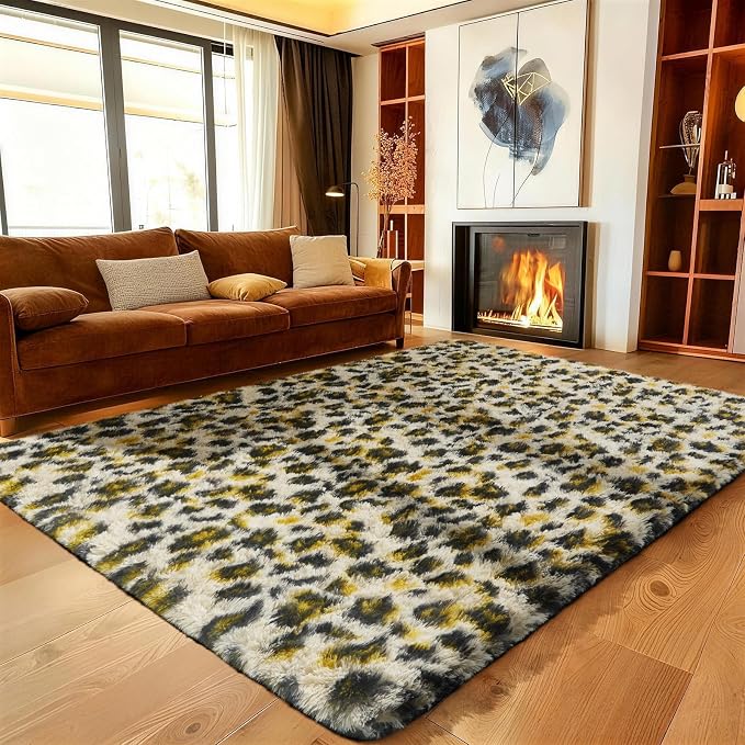 Ophanie 6x9 Leopard Rugs for Living Room Bedroom, Large Cheetah Print Rug Fluffy Shag Fuzzy Plush Soft Throw,Large Shaggy Floor Big Faux Animal Throw Carpets,Home Decor Aesthetic