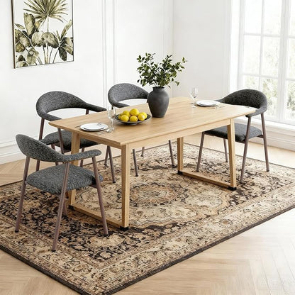 DUMOS Dining Chairs Set of 2, Linen Fabric Upholstered Kitchen Side Chairs with Curved Backrest & Metal Legs, Modern Farmhouse Accent Chair for Dining Room Kitchen Living Room Cafe, Gray