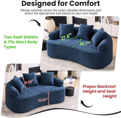 65" Curved Loveseat,Deep Seat Cloud Floor Couch with 3 Backrest,Cozy Chenille Fabric,Small Loveseat for Small Spaces,Bedroom,Office,Apartment (Blue, 65 Inch)
