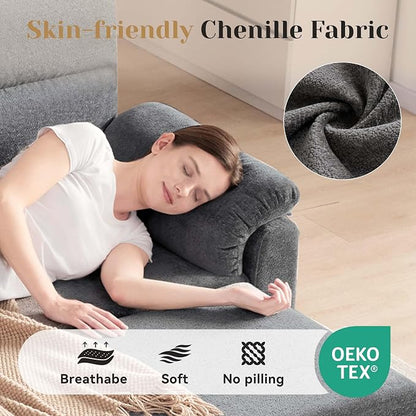 Tbfit 80'' Pull Out Sofa, 3 in 1 Sleeper Sofa Couch with USB & Storage Chaise, Cloud Sofa Bed with Pull Out Bed, Chenille Convertible Sleeper Sofas for Living Room, Small Spaces, Dark Gray