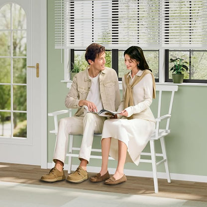 APRTAT Bamboo Entryway Bench, Dining Bench with Spindle Back (White) | Natural Bamboo & H-Shaped Support, Spindle Back, Ideal for entryways, bedrooms, outdoor settings, Easy Assembly & Clean