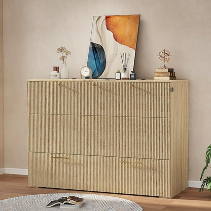 Full Size Murphy Bed Cabinet: Modern Murphy Bed Full Oak, Natural Wood Hidden Beds Cabinet with Charging Station, Contemporary Hideaway Beds for Apartments (Oak-Fluted)