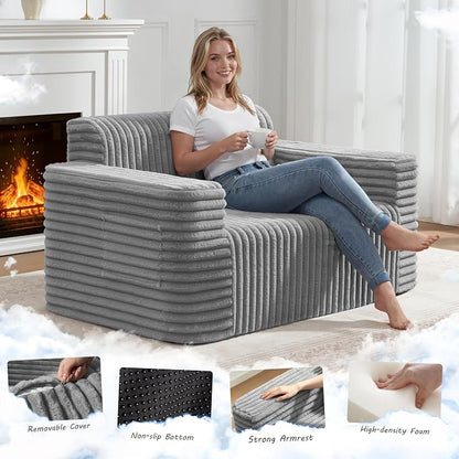 ZurNesfure Sofa Couch Cloud Loveseat, Memory Foam Couch with Pillow No Assembly Need, Modern Couch with deep seat and Washable Cover Boneless Sofas for Living Room Bedroom Apartment (Grey,Loveseat)