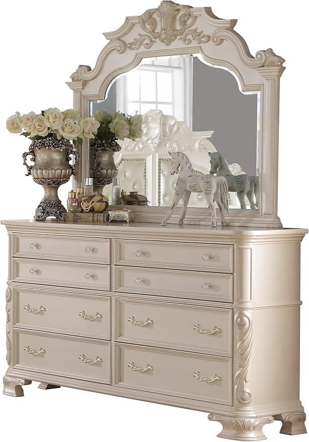 First of a Kind Victoria Off White Traditional 4 Piece Queen Bedroom Set with Upholstered Tufted Headboard Elegant European Inspired Design Coordinated Furniture Collection