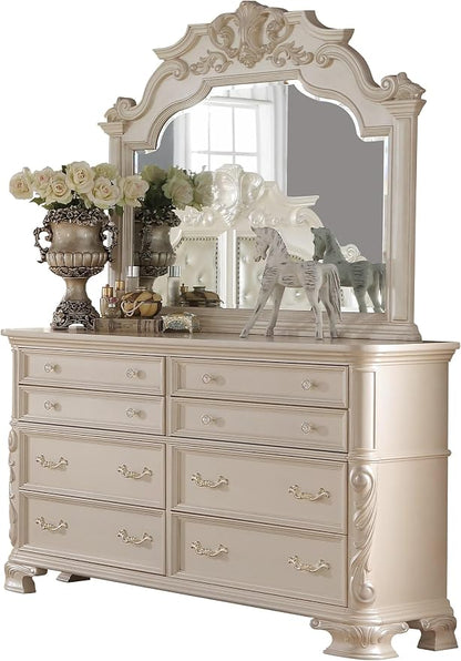 First of a Kind Victoria Off White Traditional 4 Piece Queen Bedroom Set with Upholstered Tufted Headboard Elegant European Inspired Design Coordinated Furniture Collection