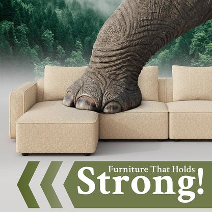 Welzona 132" Locked-in Modular Couch, Minimalist Modular Sectional Sofa, Tool-Free Setup U Shaped Couch & Ottoman, Wood Frame Sofas for Living Room, 22" Deep Seat Chenille Cloud Couch Sectional,Camel