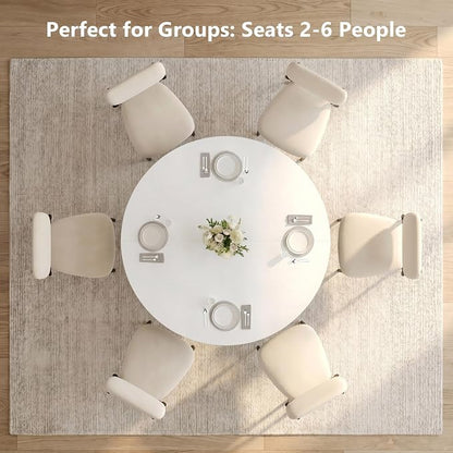 Einhomn 47.2-inch Round Dining Table, Kitchen Table for 4-6, Farmhouse Circle Dining Room Table, Space Saving Wood Kitchen & Dining Room Furniture, White