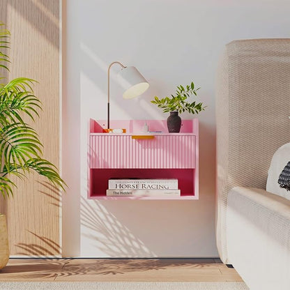 Arbuxzuy Floating Nightstand Set of 2 with Charging Station, Modern Wall Mounted Bedside Table with Drawer & Open Shelf