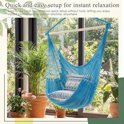 Barydat 2 Pcs Hanging Hammock Chair Boho Swing Chair Outdoor Indoor Comfy Soft Cotton Rope Weaving with 40 Inch Detachable Metal Bars for Backyard Living Room Garden, 270lb Capacity (Blue)