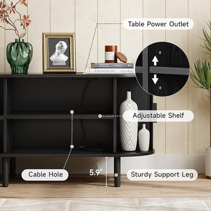 ONBRILL 94.5" TV Stand with Power Outlet for TVs up to 102 Inch, Entertainment Center with Storage and Adjustable Shelves, Modern Media Console with Sliding Doors for Living Room, Black