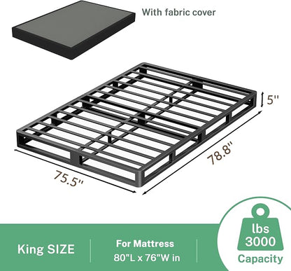 VIPSHOW 5 Inch King Metal Bed Frame Round Corner Low Platform Bed Frames 3000 LBS Heavy Duty Steel Slats Support Mattress Foundation No Box Spring Needed, Noise Free, Easy Assembly, Black