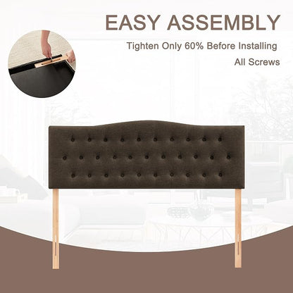 Tufted Headboard Full Size, Solid Wood Adjustable Height Head Board, Brown | Upholstered Full XL Headboard Only with Durable Solid Wood Legs, Adjustable Height 37-51 in, Fabric Button Diamond HeadBoards