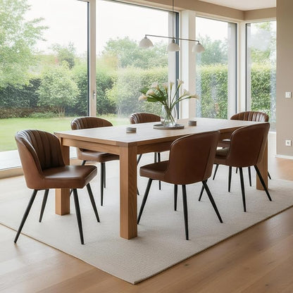 ROCITY Brown Leather Dining Chairs Set of 6 Upholstered Dining Room Chairs with Back Mid Century Modern Accent Chairs Armless Side Chairs for Kitchen/Dining Room/Living Room