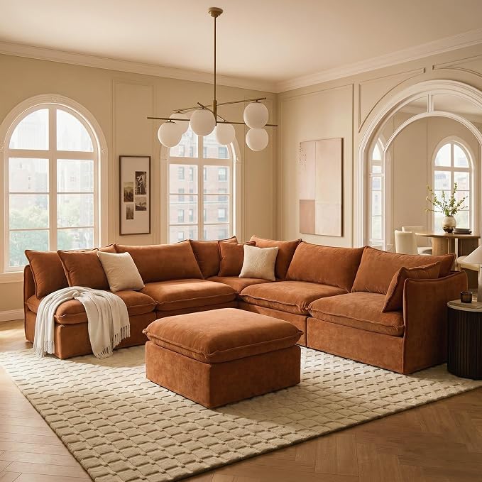 Cloud Modular Corner Sectional, Oversized Deep Seat Comfort, Luxe Chenille | Fully Removable Washable Covers, Memory Foam Seat Cushions, Storage Ottoman, Premium Fabric