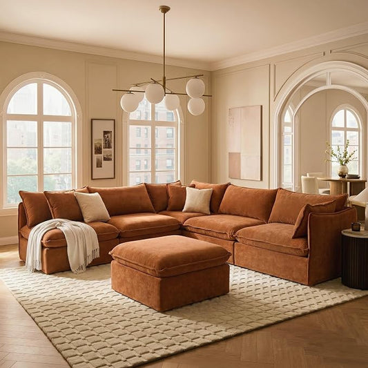 Cloud Modular Corner Sectional, Oversized Deep Seat Comfort, Luxe Chenille | Fully Removable Washable Covers, Memory Foam Seat Cushions, Storage Ottoman, Premium Fabric