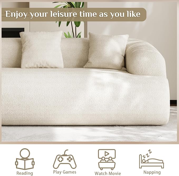Boneless Couch Set, 91" + 75'' Cloud Couch Set, Chenille Curved Sofa, Modern Compression Sofa for Living Room, Bedroom and Apartment, No Assembly Required, Beige White